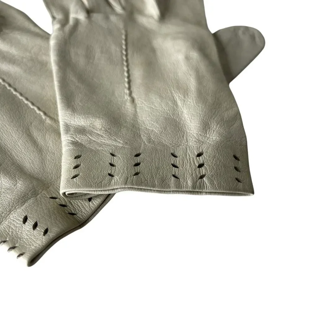 Vintage 80s Cream White Leather Driving Gloves Size 7 1/4 Small Lightweight Soft